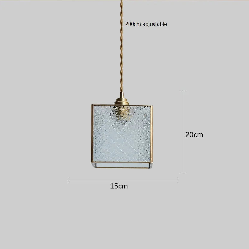 Square Glass LED Pendant Lights Fixtures Copper Hanglamp Bedroom Beside Living Dinning Room Light Modern Hanging Lamp