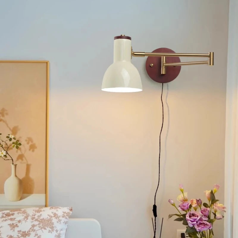 Modern Telescopic Swing Arm Wall Lamps Solid Wood Reading Lamp Nordic Minimalist Folding Rocker Arm Bedroom Bedside Wall Lights