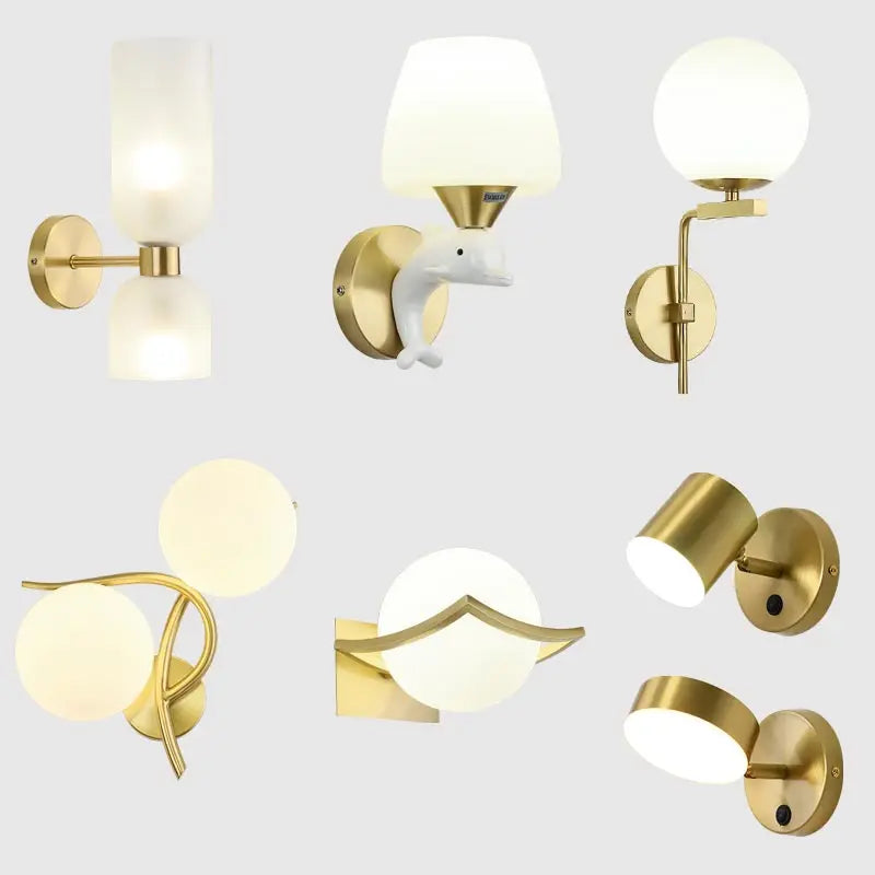 Modern Bedroom Led Lamp Nordic Mirror Wall Light Sconces Fixture Home Decoration Bathroom Living Room Bedside Glass Lampshade