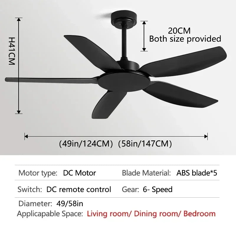 58Inch Black Ceiling Fan DC With Remote Control Americans Industry Commercial use Restaurant Strong Winds No Light Electric Fan