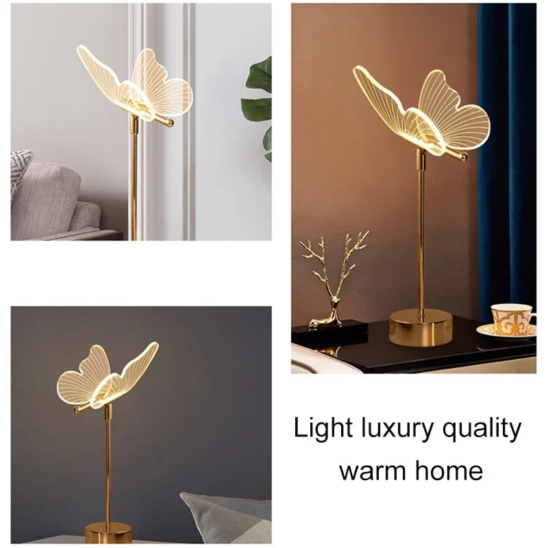 Table Lamp Retro Gold Acrylic Butterfly LED Desk Lamp Hotel Villa Art Decor LED Table Light Living Room Bedside LED Desk Lights