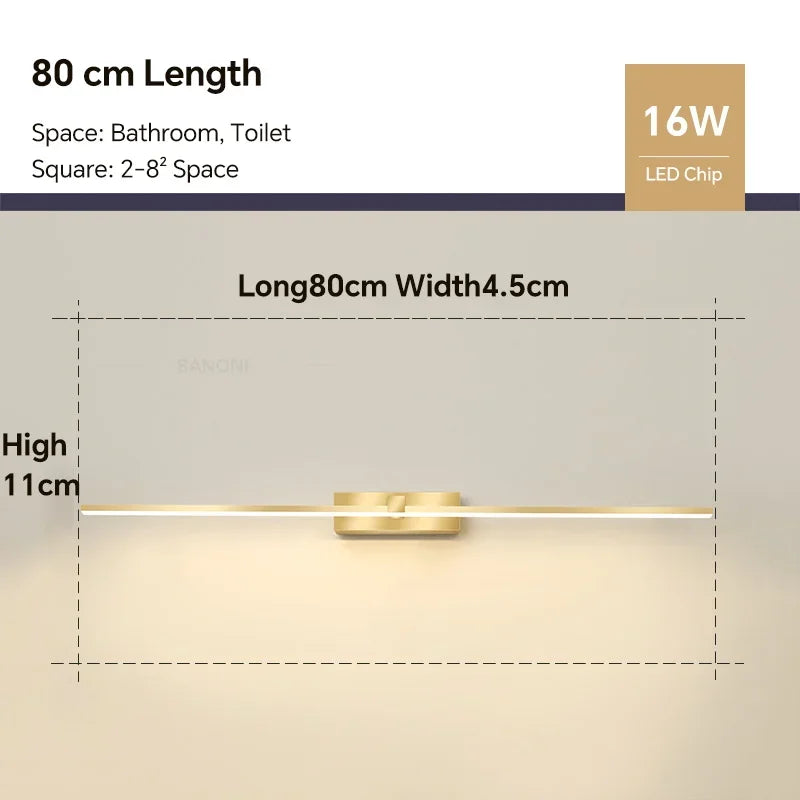 Modern Golden LED Wall Lamp For Bedroom Bedside Hallway Bathroom Mirror Wall Lights Indoor Sconce Home Decor Lighting Fixture