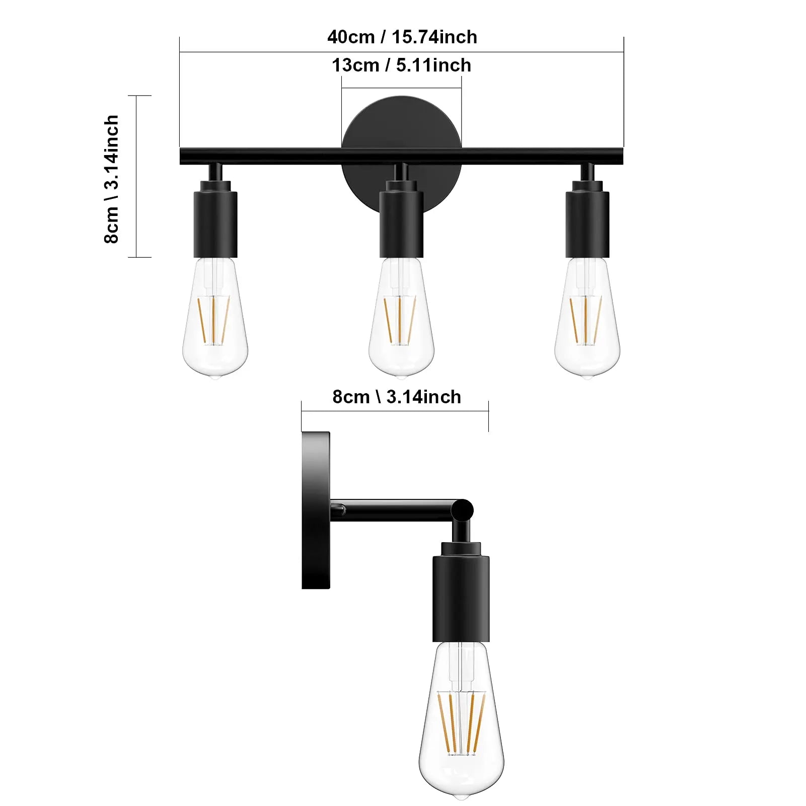 3 Light Vintage Wall Lamp Bathroom Mirror Lamp Black Metal E26 E27 Modern Wall Light Indoor Aisle Hallway Living Room Bedroom