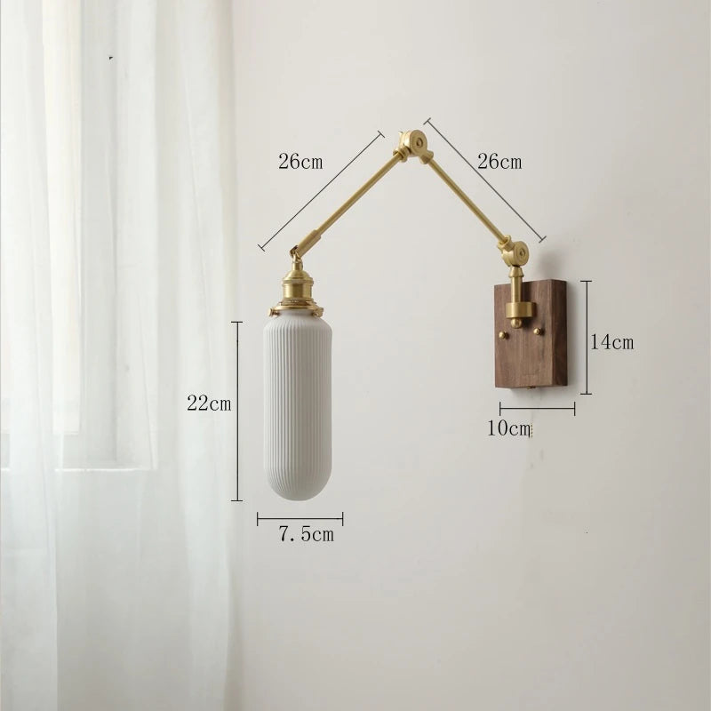 Long Ceramic Modern Wall Lamp Beside Walnut Wood Canopy Copper Bathroom Mirror Stair Light Up Down Left Right Rotate LED