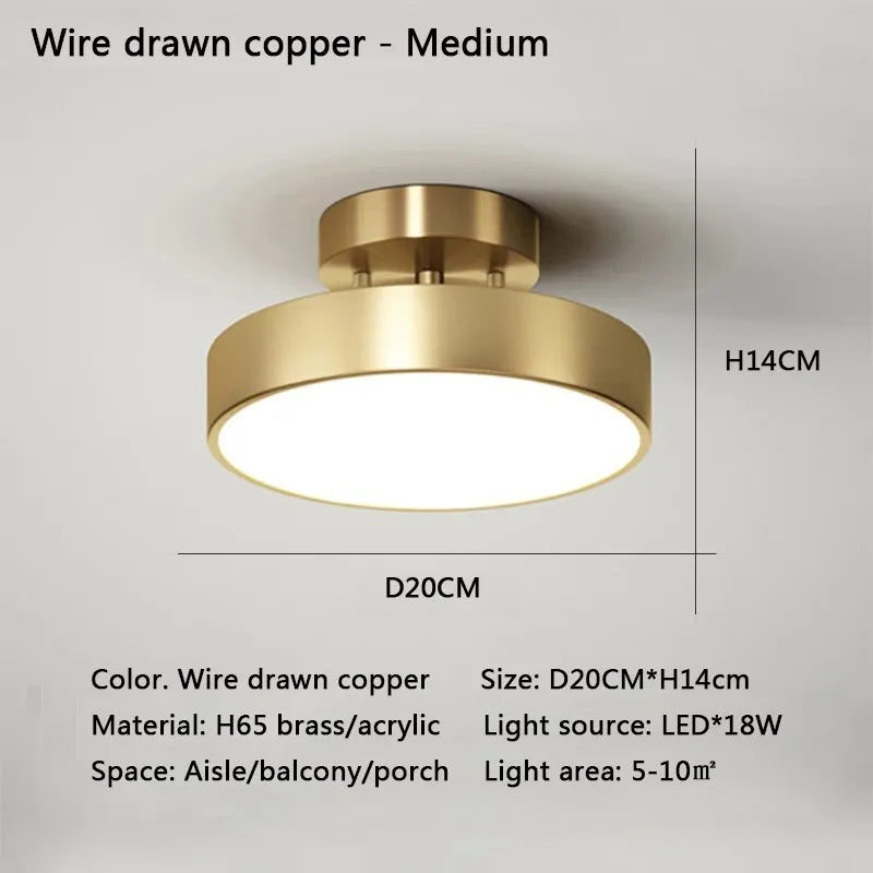 Modern LED Ceiling Light Copper Lamp For Bedroom Living Room Light Nordic Round Gold Black Entryway Corridor Aisle Decor Fixture