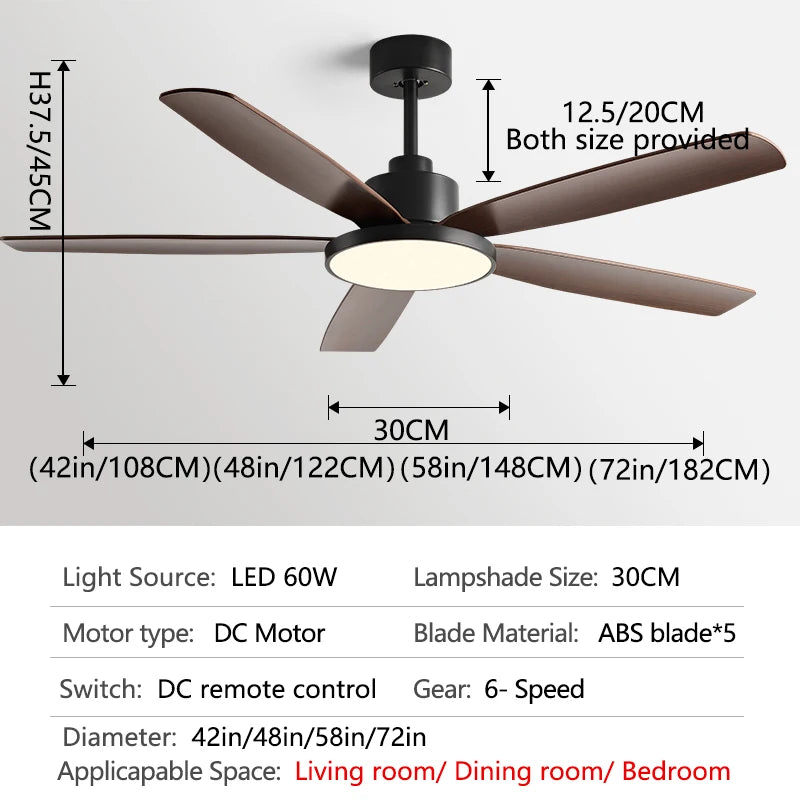 72inch Large Ceiling Fans DC motor 5 ABS Bladet Living Bedroom Ceiling Fan With Lights support Remote Control 220V 110V Fans