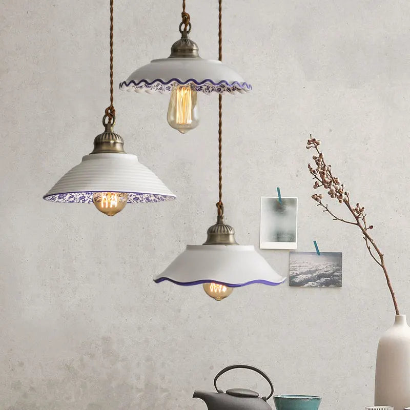 Loft Style Ceramic Vintage Hanging Lamp Beside Dinning Room Restaurant Bar Coffee Home Indoor Decor LED Pendant Lights