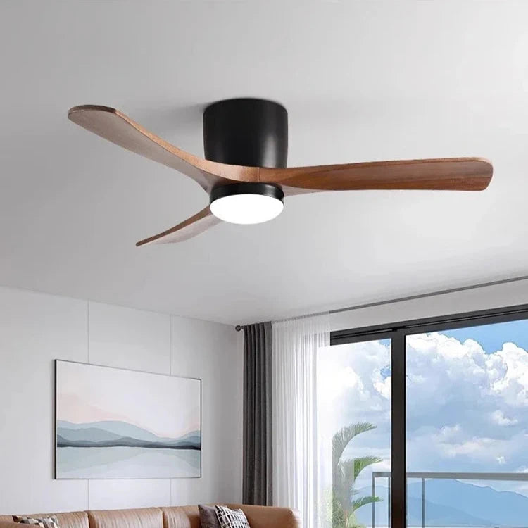 48Inch Low Floor Ceiling Fan Light Modern Black Wood Blade DC Remote Control Led Fan Lights Restaurant The bedroom 110V 220V