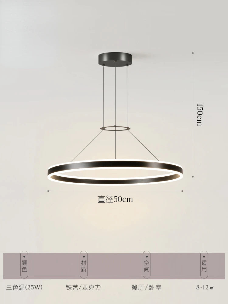 Minimalist Led Pendant Lamp For Modern Living Room Bedroom Dining Kitchen Black Ring Hanging Ceiling Chandelier Lighting Fixture