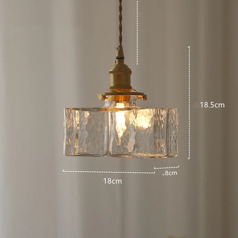 Square Glass LED Pendant Lights Fixtures Knob Switch Japanese Style Copper Home Lighting Hanging Lamp Luminaira