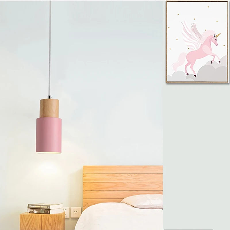 Nordic Pendant Light Wooden Macaron LED Iron Hanging Lamps For Living Room Bedroom Bedsides Restaurant Cafe Home Decor Lighting