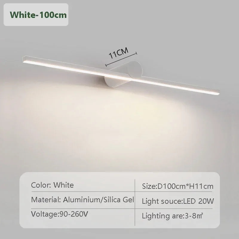 Modern LED Wall Lamp 40/50/60/80/100cm Mirror Lighting Long Strip Light For Bathroom Washroom Mural Decor Lamp HomeLamp Lustre