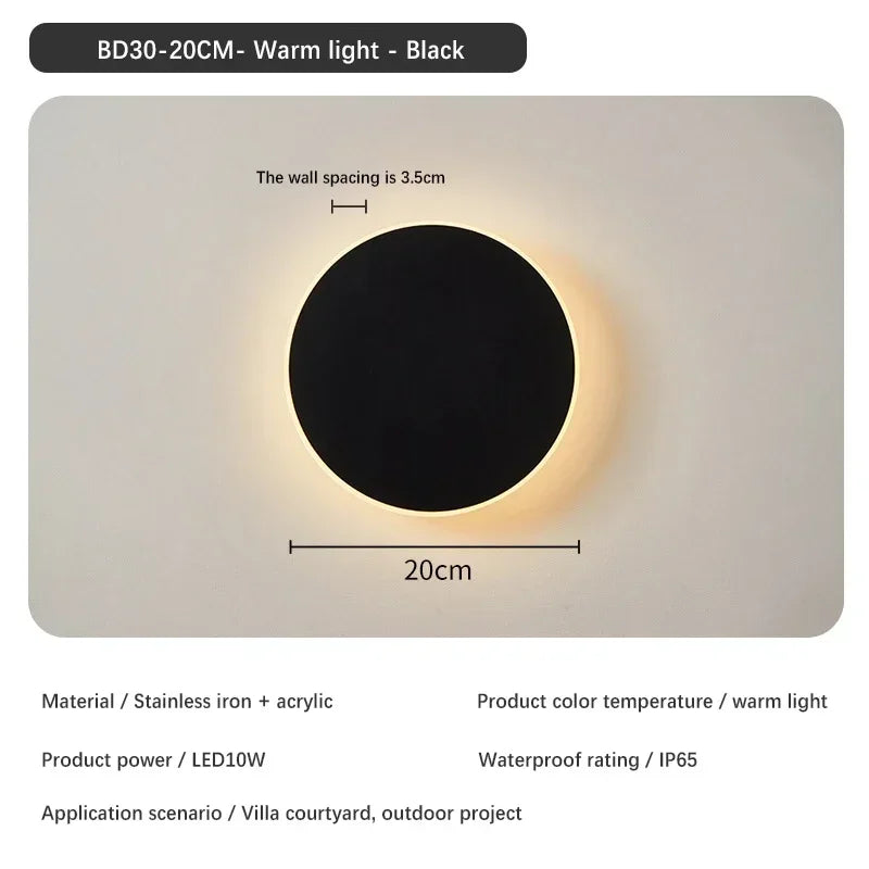 Nordic Minimalist LED Circular Wall Lamp Waterproof IP65 Decoration Living Room Villa Corridor Garden Courtyard Balcony Lighting