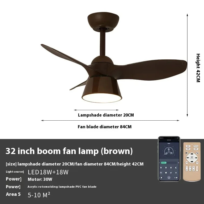 90-240V 32 Inch Small Ceiling Fan Lamp Dining Room Bedroom Ceiling Fan Light With Remote Control 6 Speed Fan Pendant Light