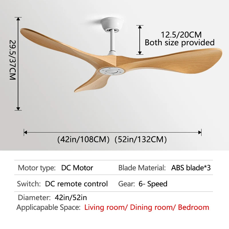 52Inch Ceiling Fan 3 ABS Strong Blade DC 35W Restaurant Fan Support Remote Control 110V 220V Industrial Vintage Ceiling fans