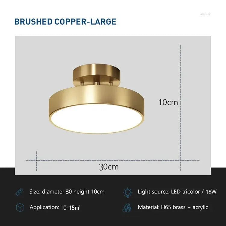 Modern LED Ceiling Lights Nodic Home Decor Accessories For Bedroom Living Dining Room Corridor Lamps Round Copper Decor Fixtures