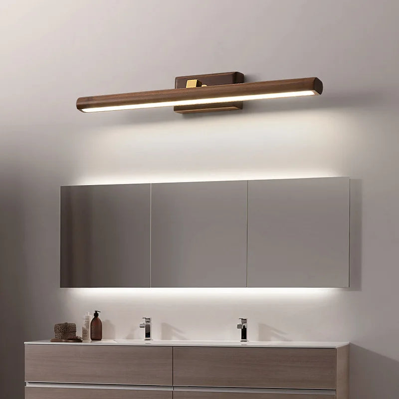 Black Walnut Mirror Lamp Solid Wood Personality Long Strip Simple Bathroom Dresser Scandinavian Mirrored Cabinet Led Wall Light