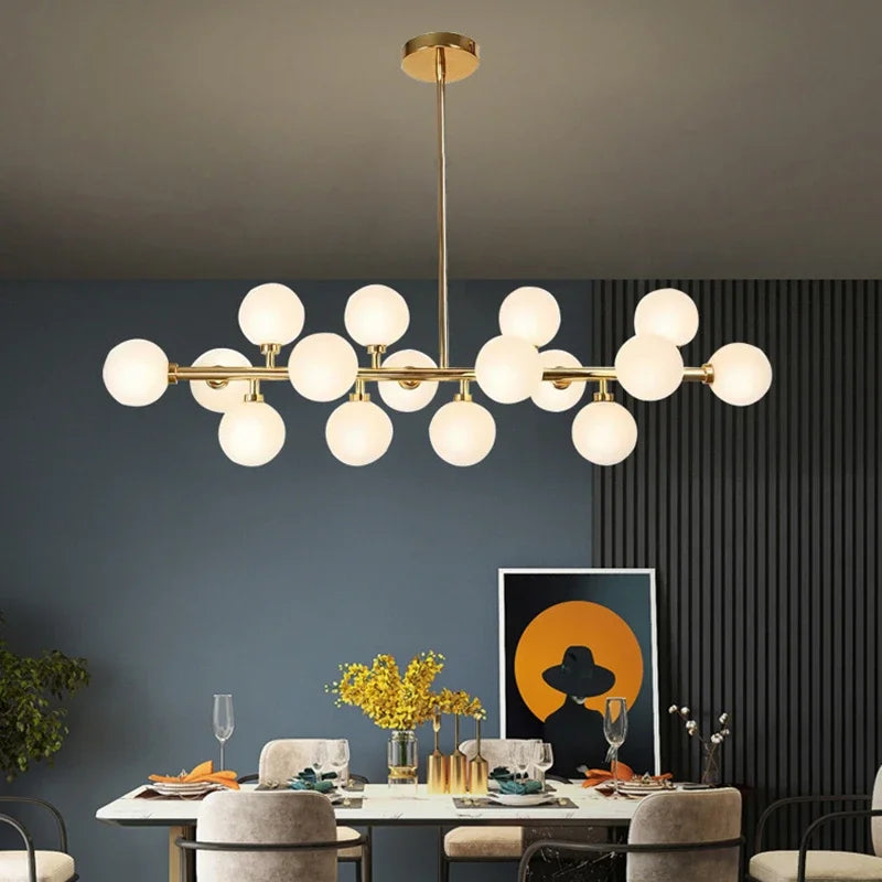 Nordic Modern Pendant Lamp Luxury Home Decor Lighting Fixtures Glass Round Lampshade Chandelier for Restaurant Villa