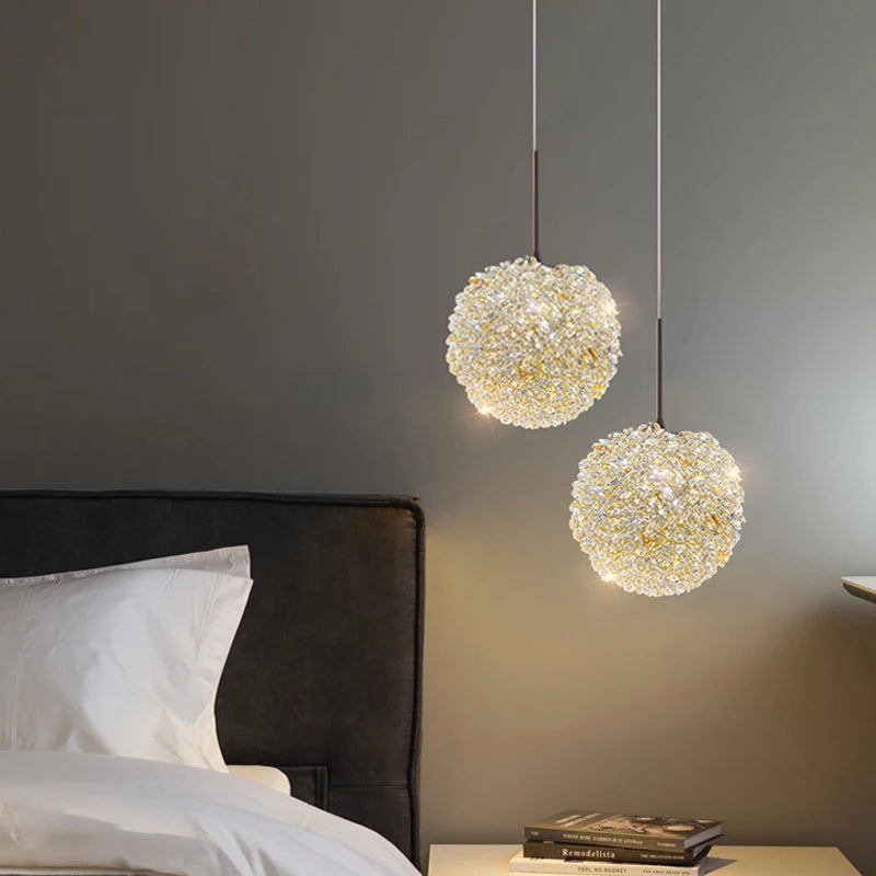 Crystal Light Luxurious Bedside Lamp Modern Style High-grade Crystal Chandelier Long-line Bedroom Corridor Lamp Decoration