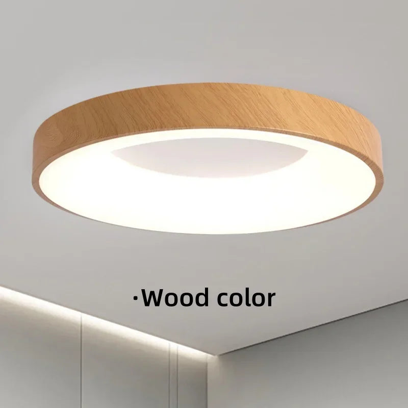 LED Nordic Ceiling Light Circular Wood Grain Macaron Lamp Modern Bedroom Study Balcony Children's Room Dimmable Home Light