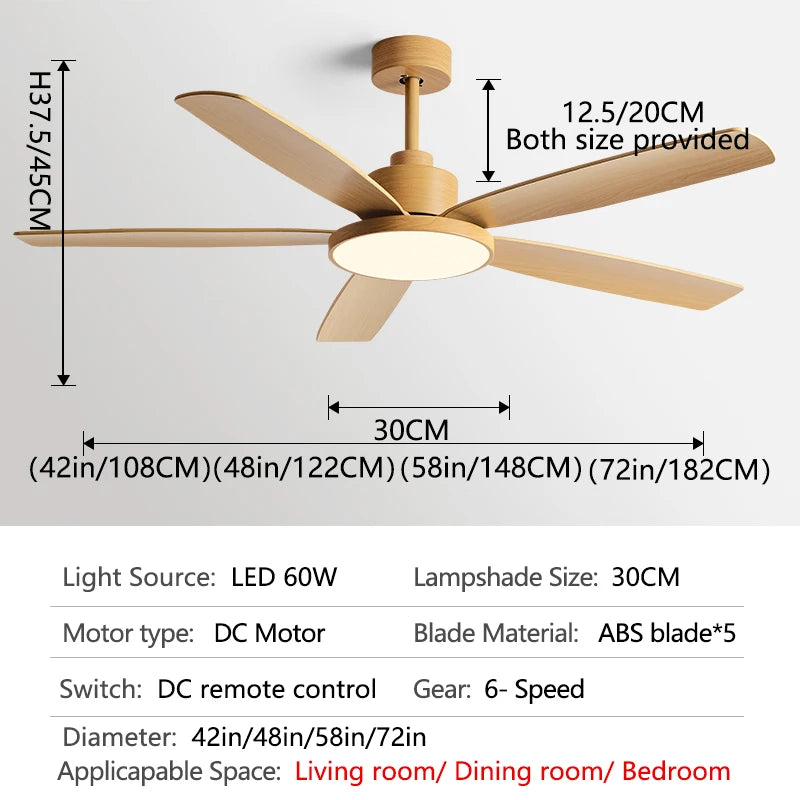 72inch Large Ceiling Fans DC motor 5 ABS Bladet Living Bedroom Ceiling Fan With Lights support Remote Control 220V 110V Fans