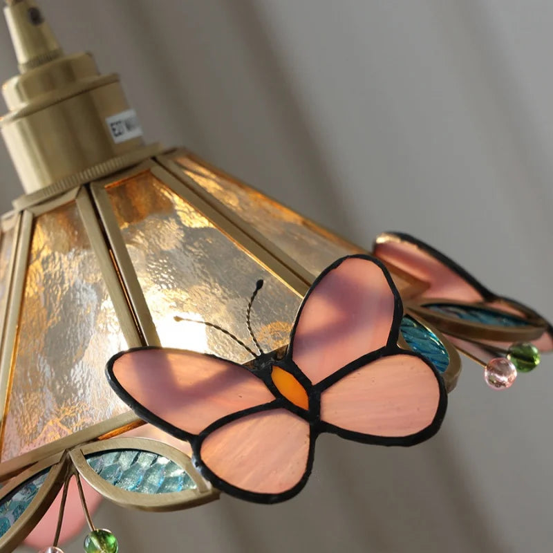 Nordic Modern LED Pendant Light Fixtures Bedroom Kitchen Aisle Butterfly Flower Wire Adjustable Glass Copper Hanging Lamp