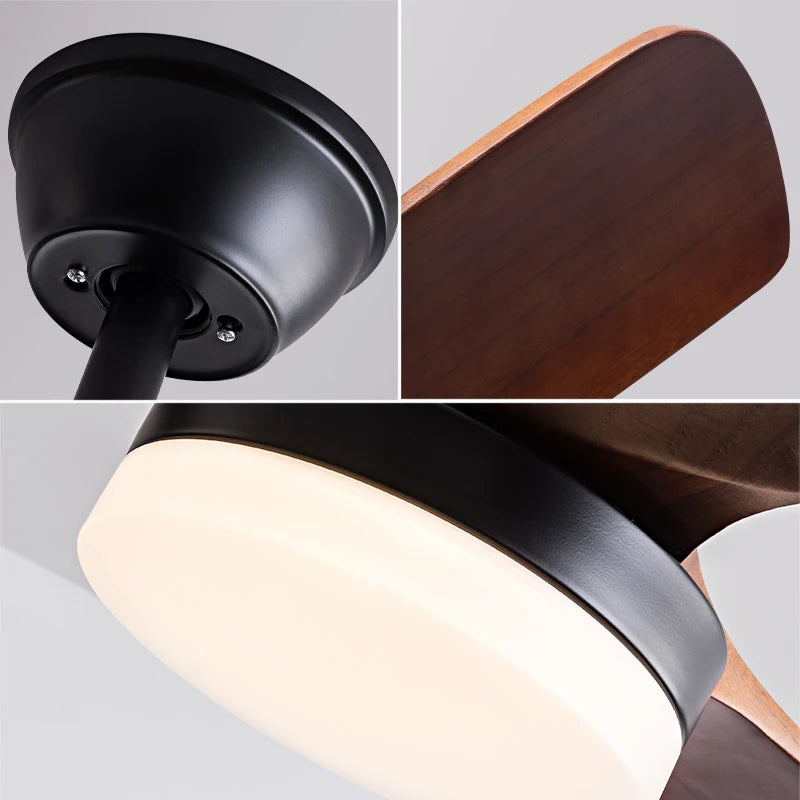 52 Inch Nordic Low floor Solid Wood Ceiling Fan Light Room Decor Fan Light Bedroom Dining Living Room Electric Fan Chandelier