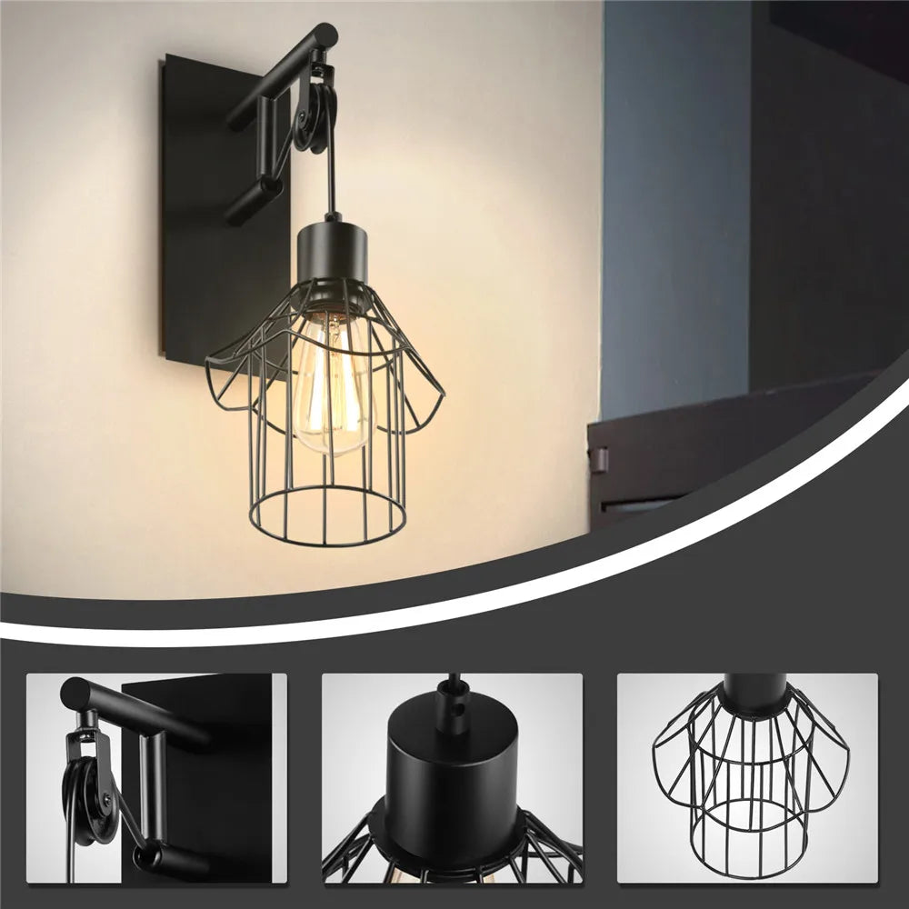 Loft Vinatge Industrial Wall Lamp Bedroom Bedside Haning Wall Light Modern Iron Cage Home Kitchen Bar Restaurant Lighting Sconce