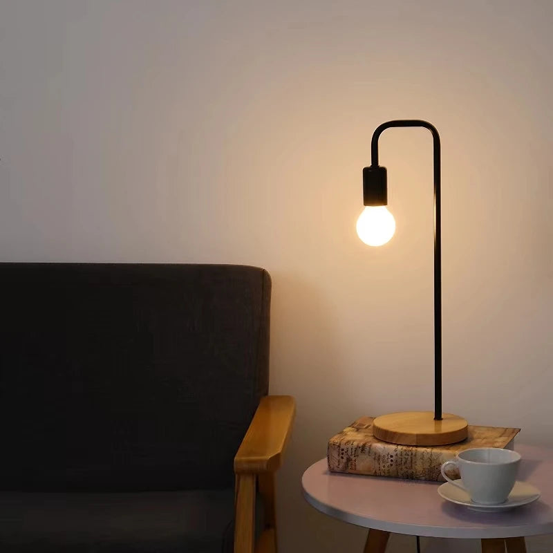 Loft Vintage Desk Lamp E27 Black White Iron Rod American Countryside Wooden Table Lamps Nordic Bedside Reading lighting fixture