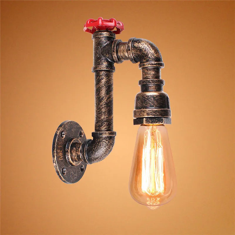 Vintage Water Pipe Wall Light Fixture Steampunk Industrial E27 Wall Lamp Iron Metal Sconce for Corridor Cafe Bar Decor