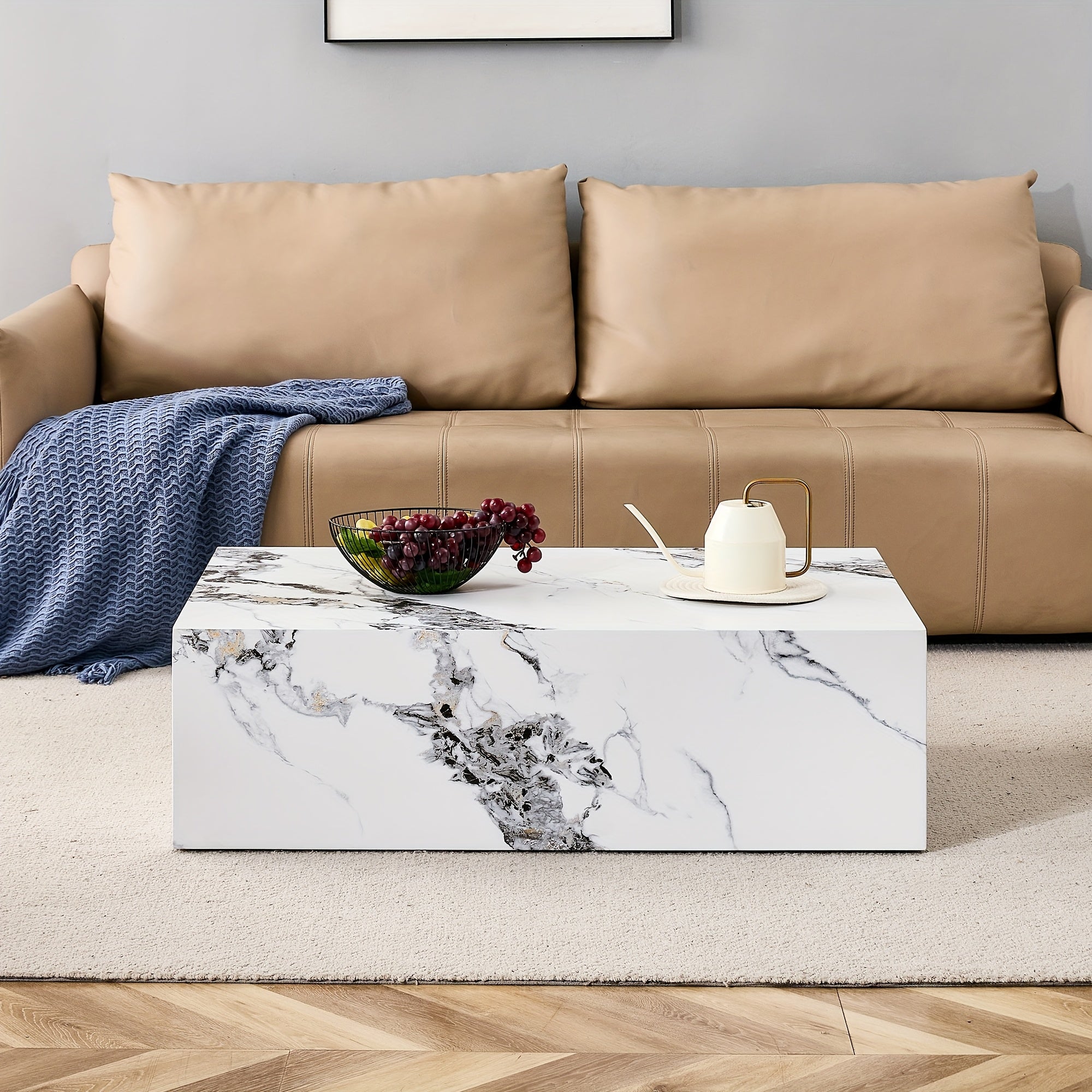 Coffee Table Living Room Table, Imitation Marble Coffee Table for Living Room, Modern Coffee Table Wood Coffee Table Grey Coffee Table, Center Table for Living Room, Furniture for Home, Local Warehouse, Furniture for Living R