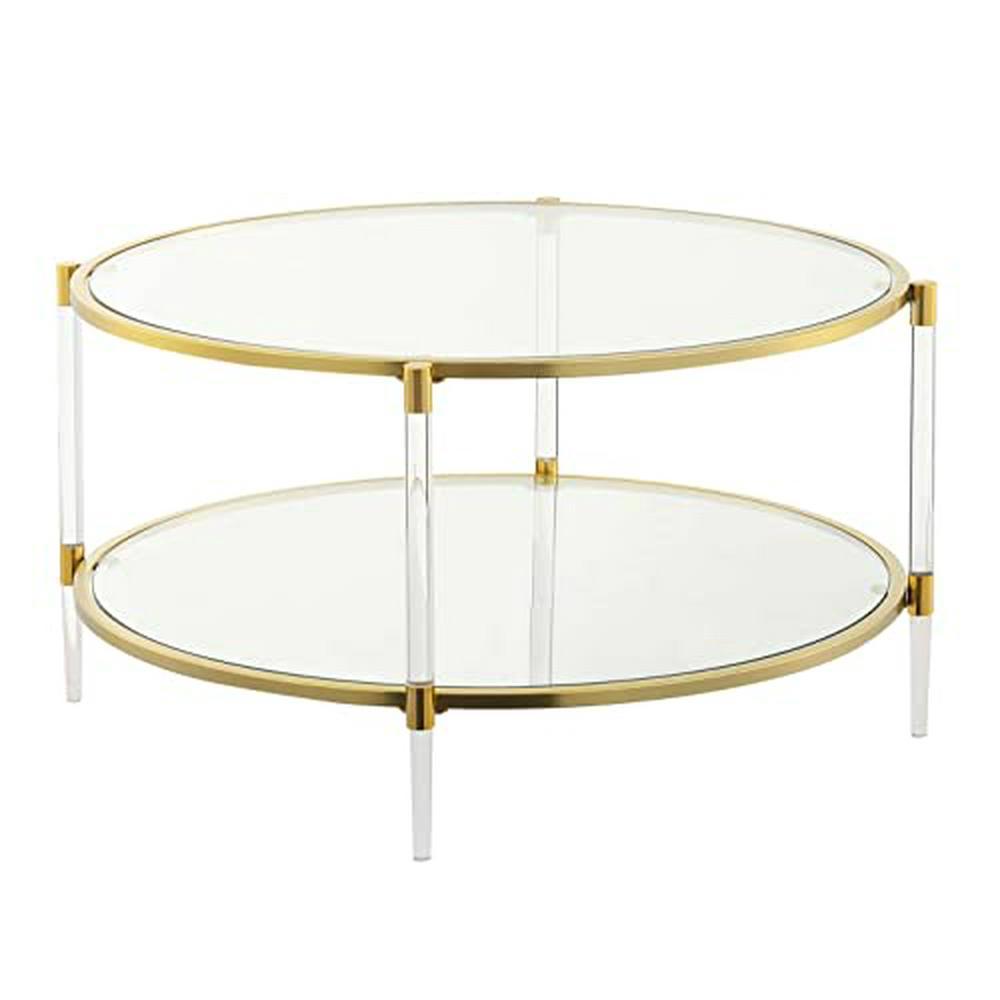 Convenience Concepts Royal Crest 2 Tier Acrylic Glass Coffee Table, Glass/Gold