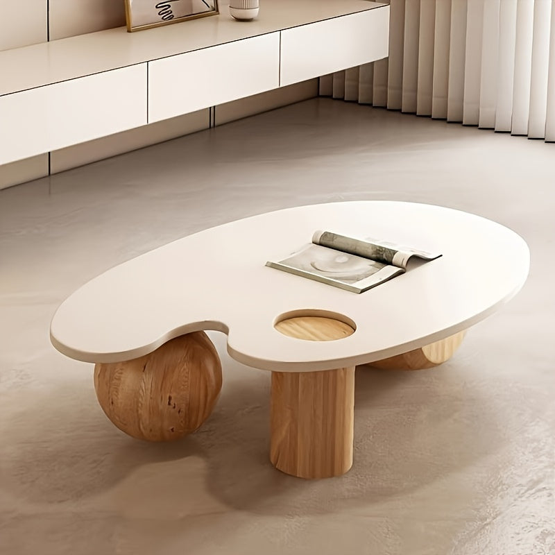 Coffee Table, 1 Piece, Unique, Modern, Solid Wood Base, Suitable For: Living Room, Bedroom, Office, Tea Cups, Coffee Bar Accessories, 1 Item Or Less, My Pending Delivery Items, White