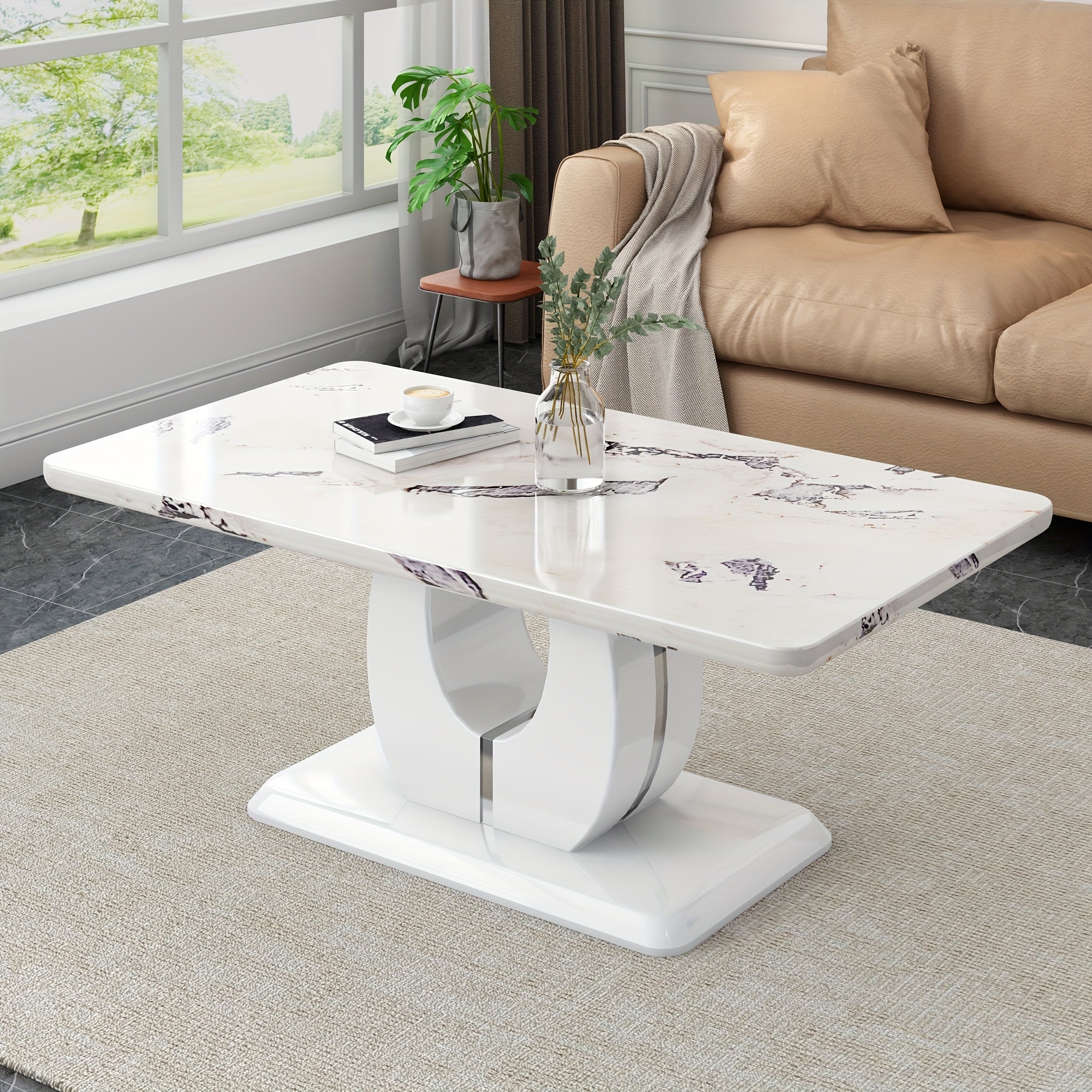 Modern Simple Luxury Imitation Marble Dining Table Rectangular Coffee Table. The Computer Desk. The Game Table. Suitable For Dining Room, Living Room, Terrace, Kitchen.