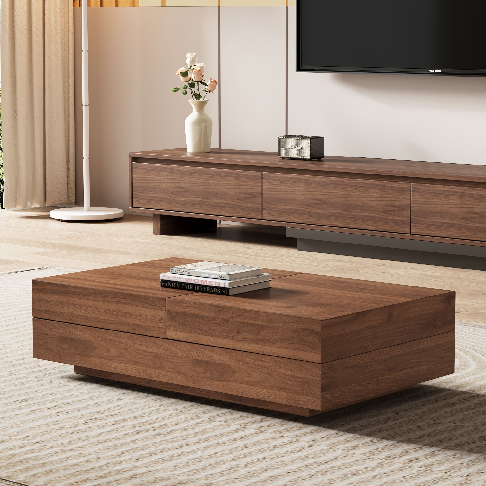 Versatile Folding Coffee Table with Smart Storage - Ideal for Home & Office, Classic Brown Design