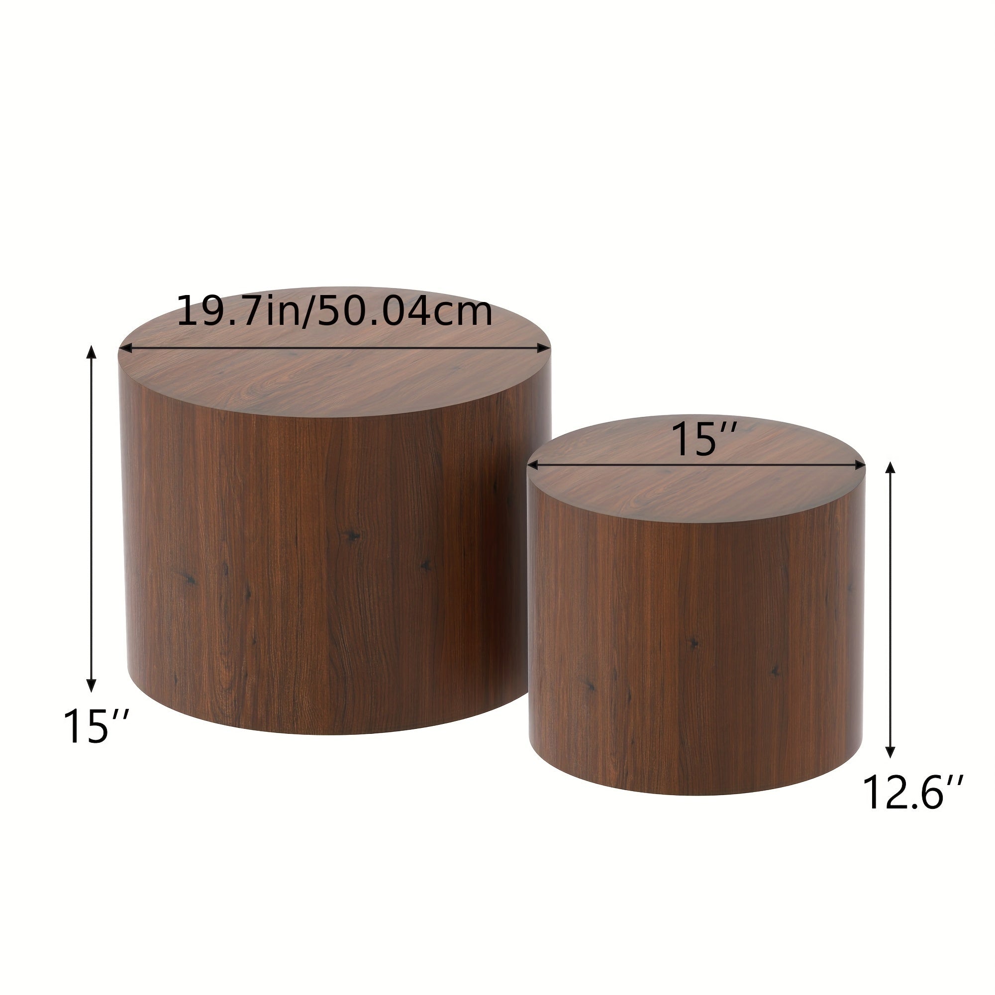 50cm Round Wooden Coffee Tables, Modern Nesting Coffee Table Set of 2, Indoor Side Table for Small Spaces Living Room, Bedroom, Balcony, Office (Wood Color)