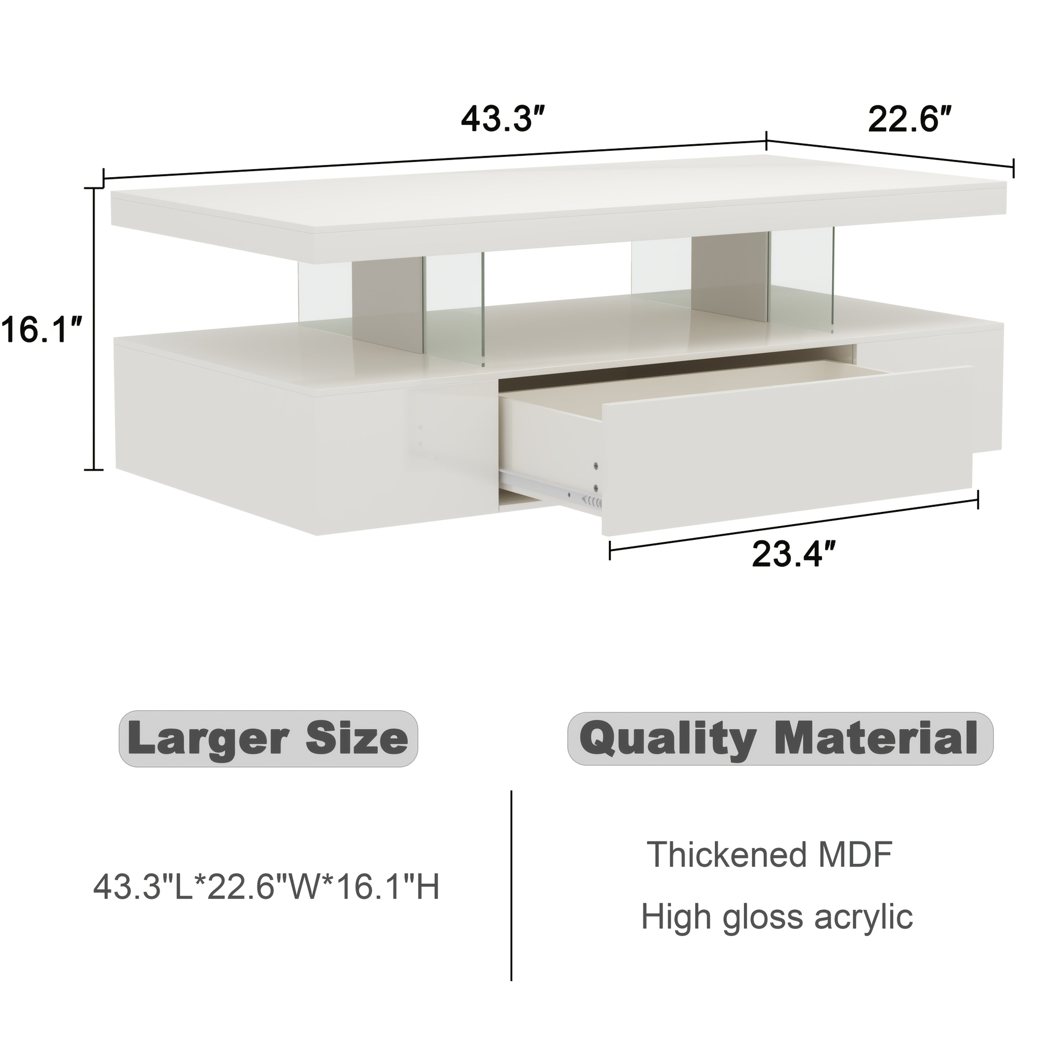 Modern LED Coffee Table With Adjustable Lighting - High-Gloss, Durable Wooden Centerpiece For Living Room & Bedroom, Easy Assembly, Space-Saving Design With Open Storage And Sliding Drawer Coffee Table For Living Room