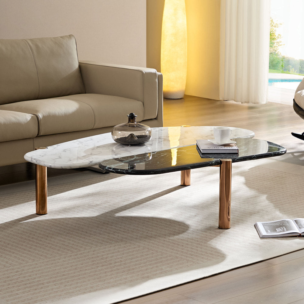 Coffee Table Modern Marble Coffee Table with Storage Oval Center Tables with Metal Legs Dining Table for Living Room, Dining Room, Office, and Bedroom