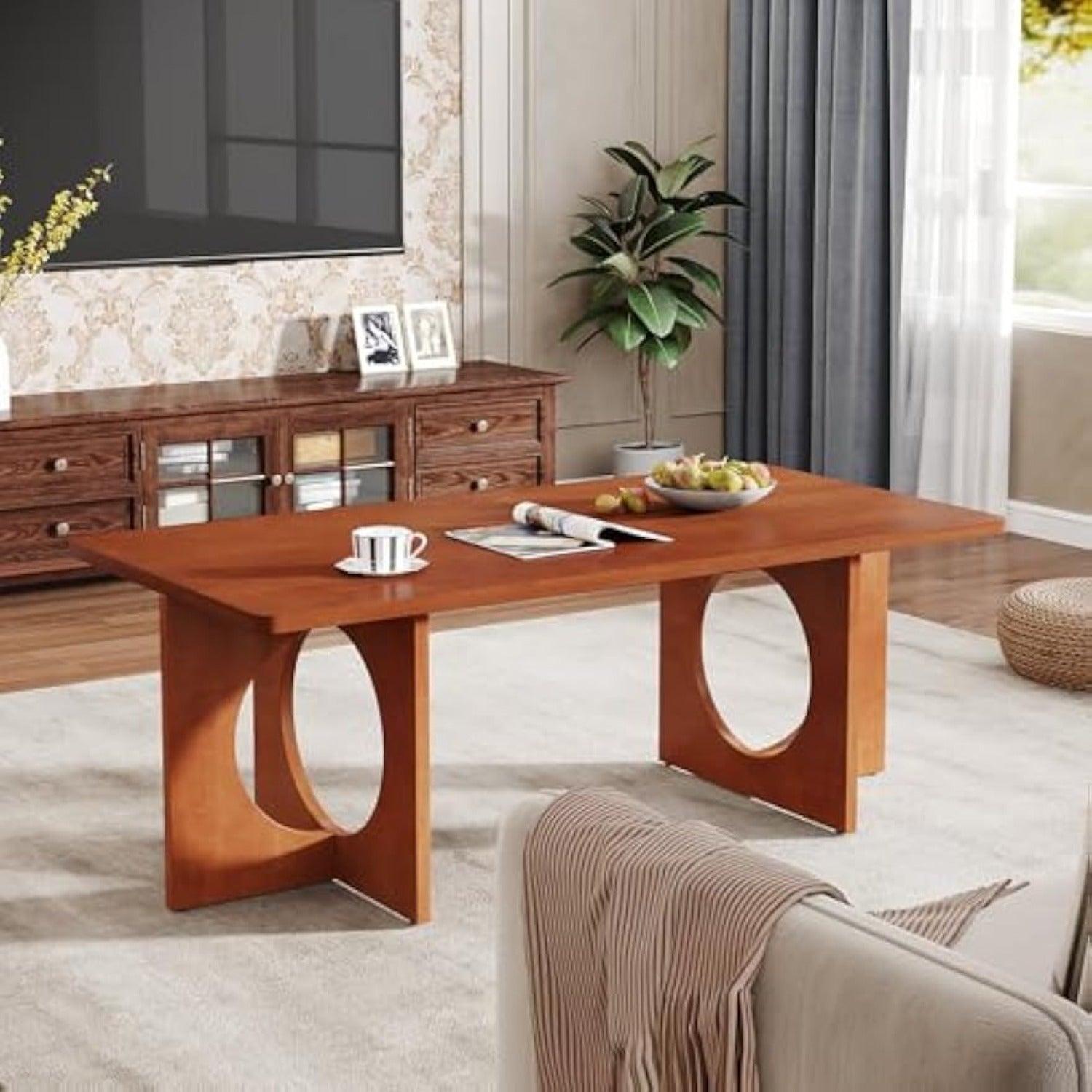 Chic 47" Rectangle Coffee Table with Geometric Base - Heavy-Duty, & Scratch-Resistant Wooden Centerpiece for Living Room