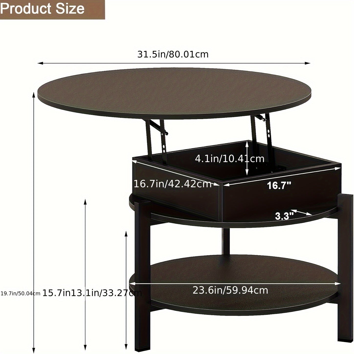 Wooden Round Lift Top Coffee Table With Ample Hidden Storage Compartment - Ideal For Living Room And Home Office - Multi-Functional, Space-Saving, And Sturdy Design