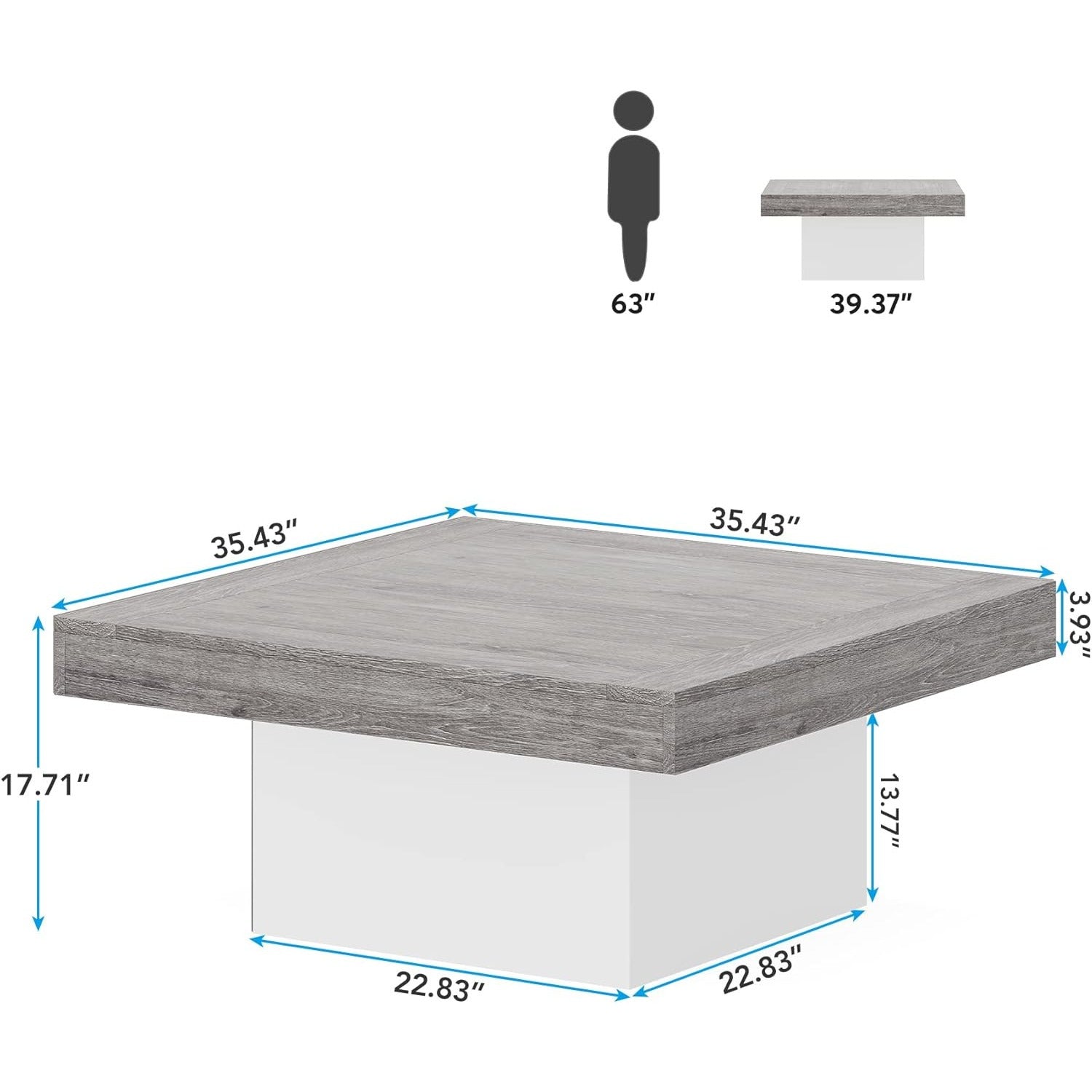 Coffee Table Square LED Coffee Table Engineered Wood Low Coffee Table for Living Room (Grey+White), Storage Racks for garage