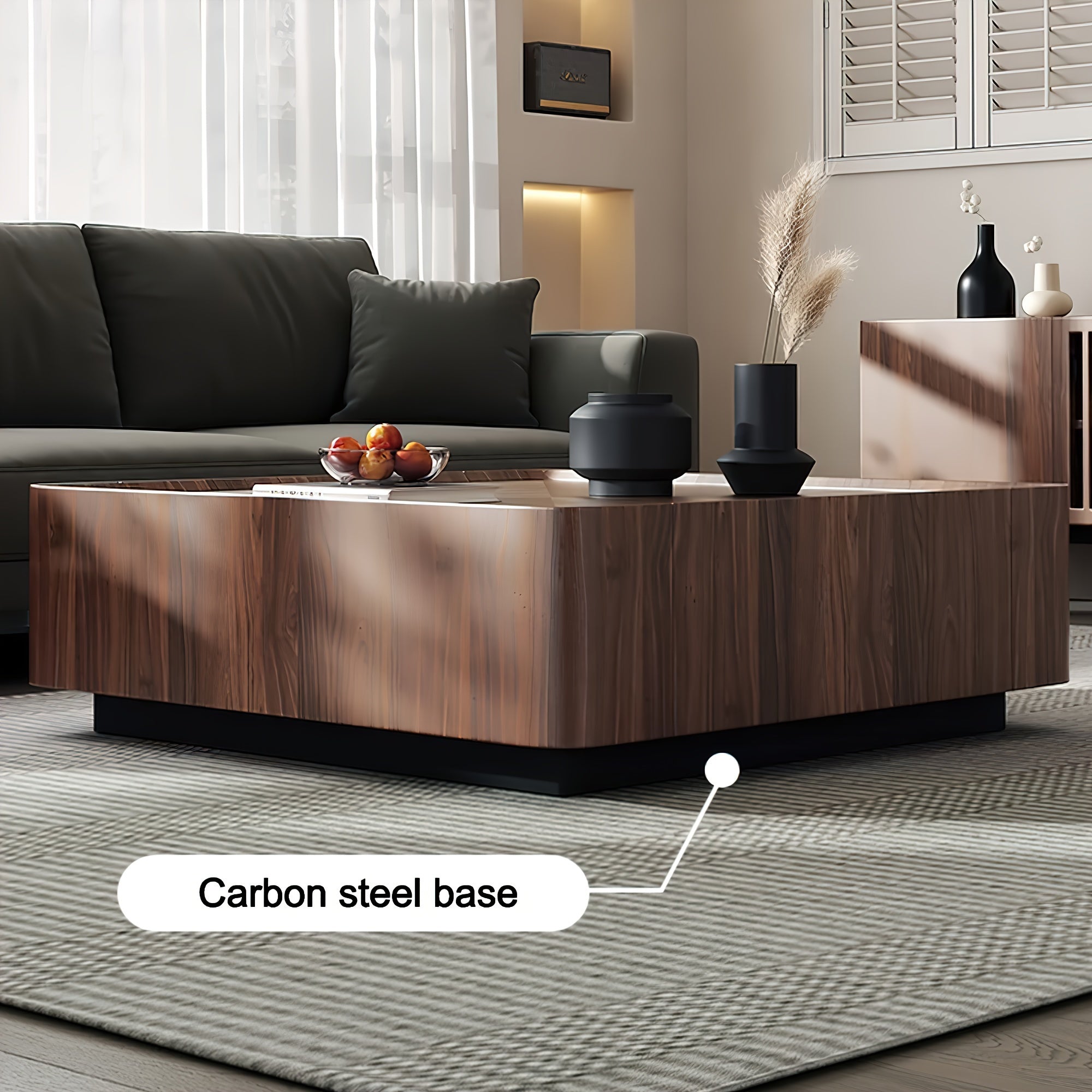 Coffee Table, 1 Piece,, Multi-layer Solid Wood,  Unique Furniture, Simple And Light Luxury, Square, With Storage Cabinet, Suitable For: Living Room, Dining Room, Bedroom, Patio, No Installation Required, Ma