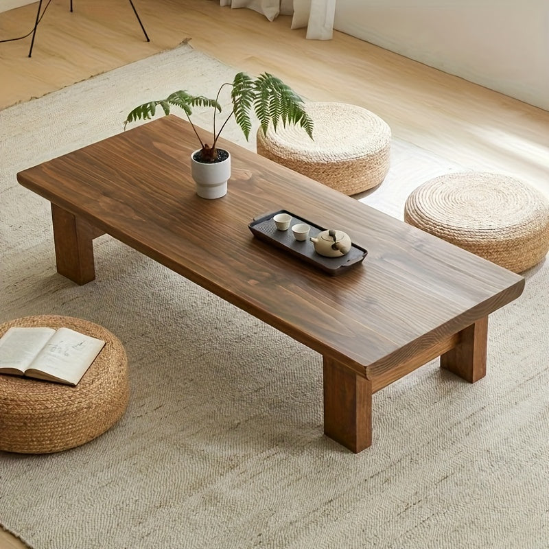 Casual Style Solid Wood Coffee Table - Minimalist Modern Japanese-Inspired Low Tea Table, Portable Design with Sturdy Leg Base, Natural Wood Tabletop for Living Room, Tatami Floor Seating